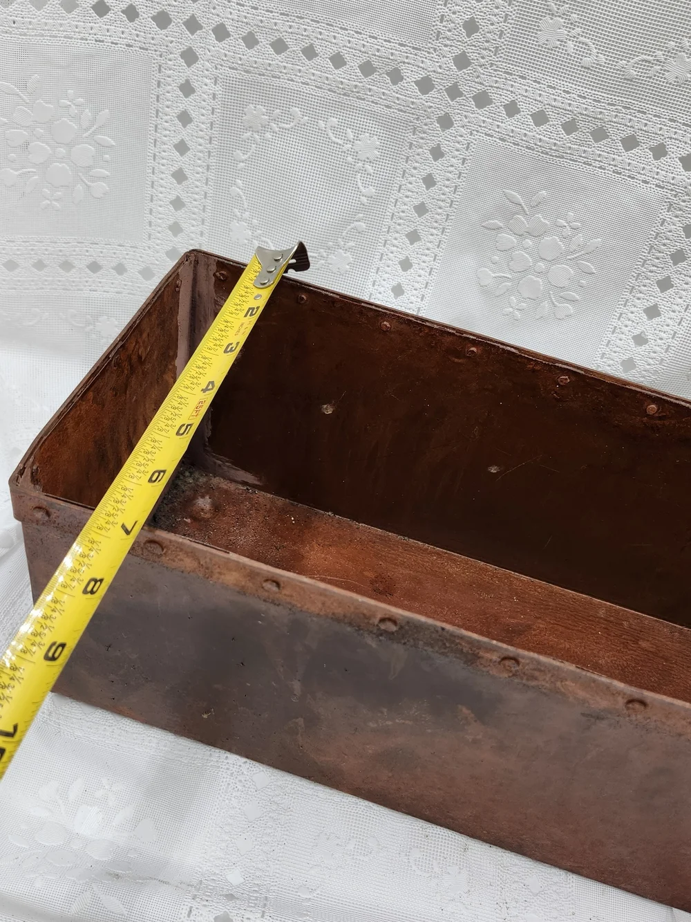 Vintage Copper rust w/ rivet Window Box rectangle Planter Jardiniere Pier 1